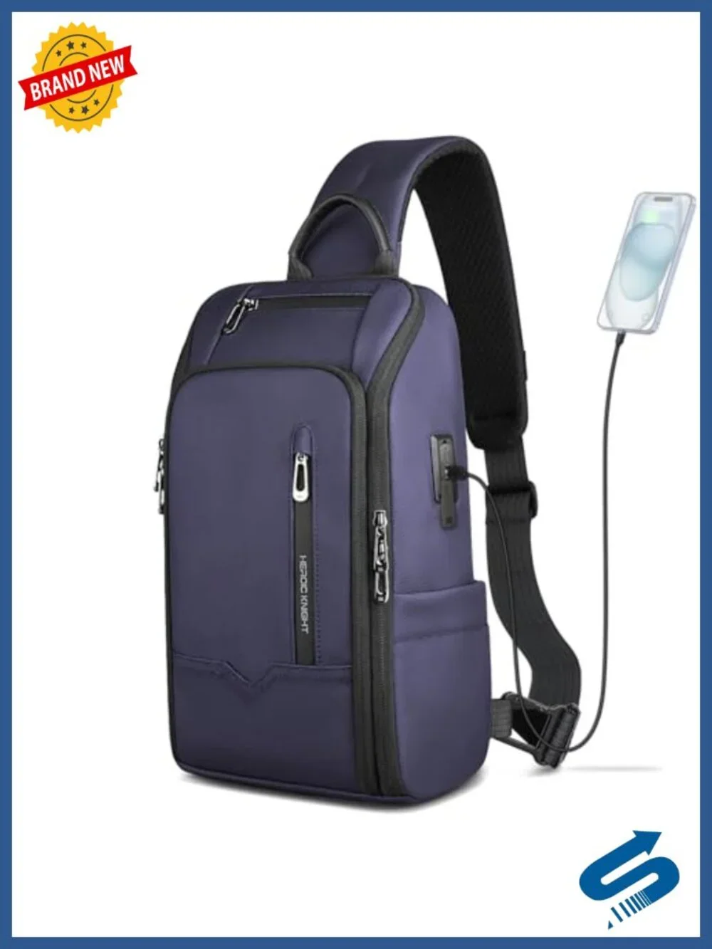 Waterproof Crossbody Sling Backpack with USB Charging Port, Anti-Theft Daypack